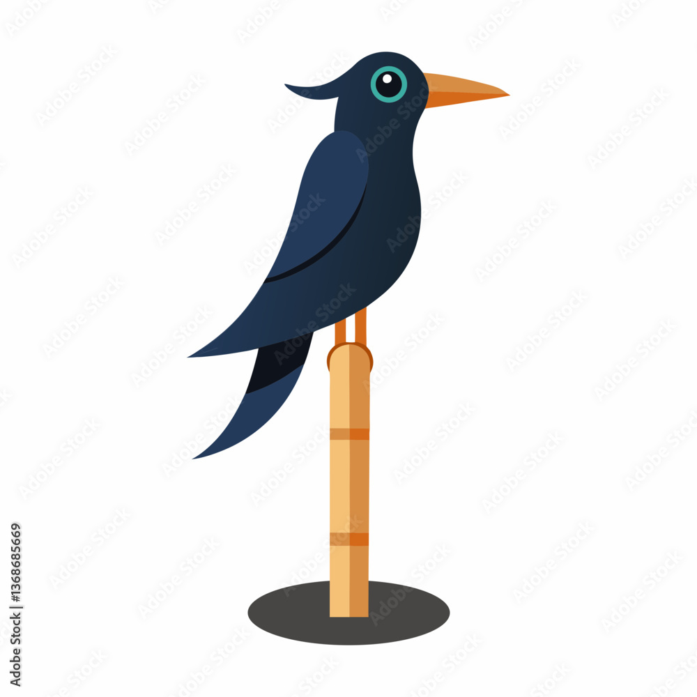 Obraz premium Vector illustration of a bird sitting on a bamboo pole