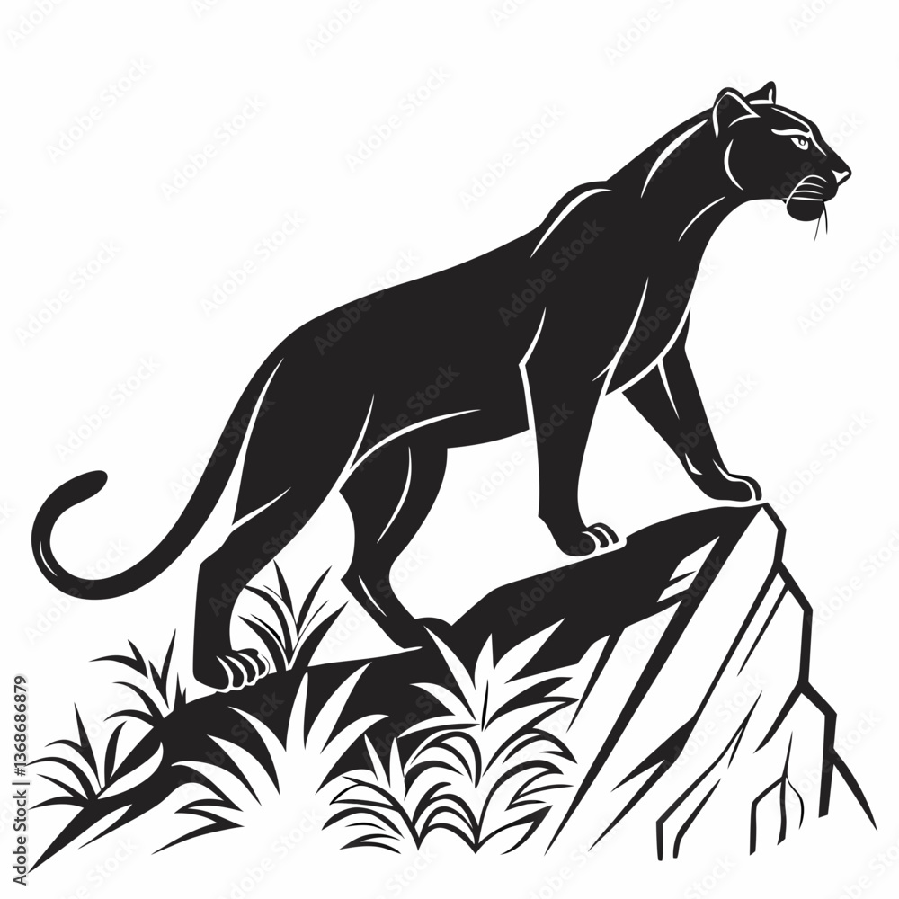 Fototapeta premium Snow Leopard black silhouette icon vector
