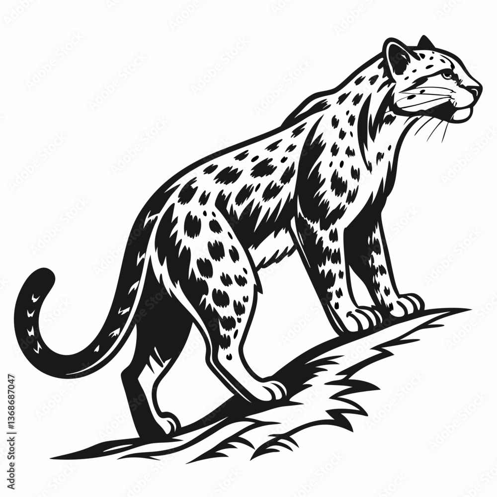 Fototapeta premium Snow Leopard black silhouette icon vector