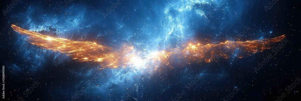 Fototapeta premium Fiery wings emerge from cosmic nebula.