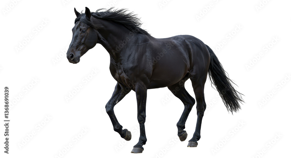 Isolated Black Horse Running Freely Isolated Black Horse Running Freely
