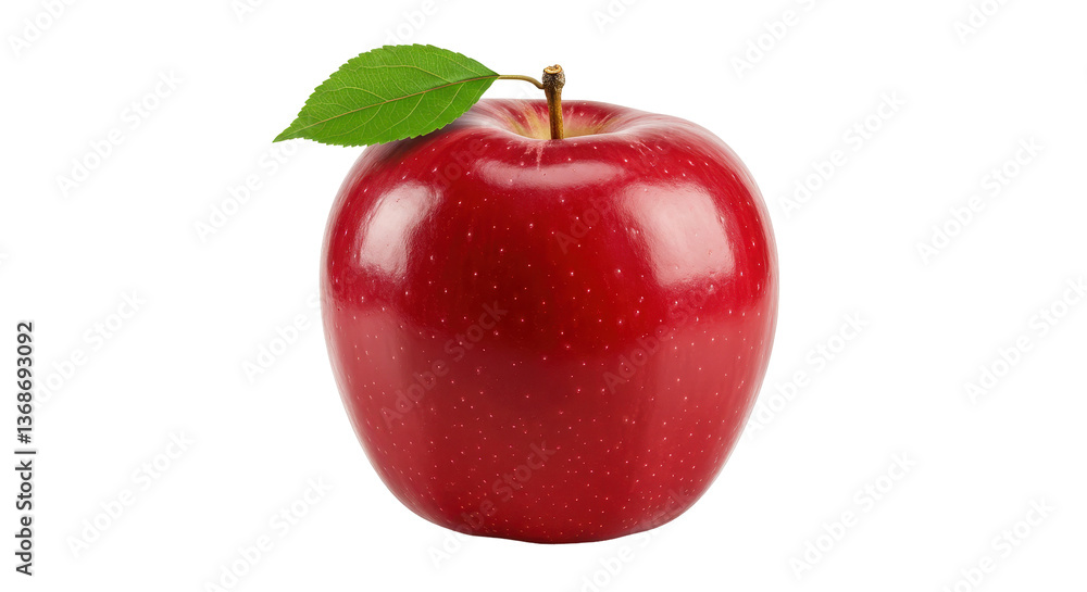 Isolated Shiny Red Apple with Leaf Isolated Shiny Red Apple with Leaf