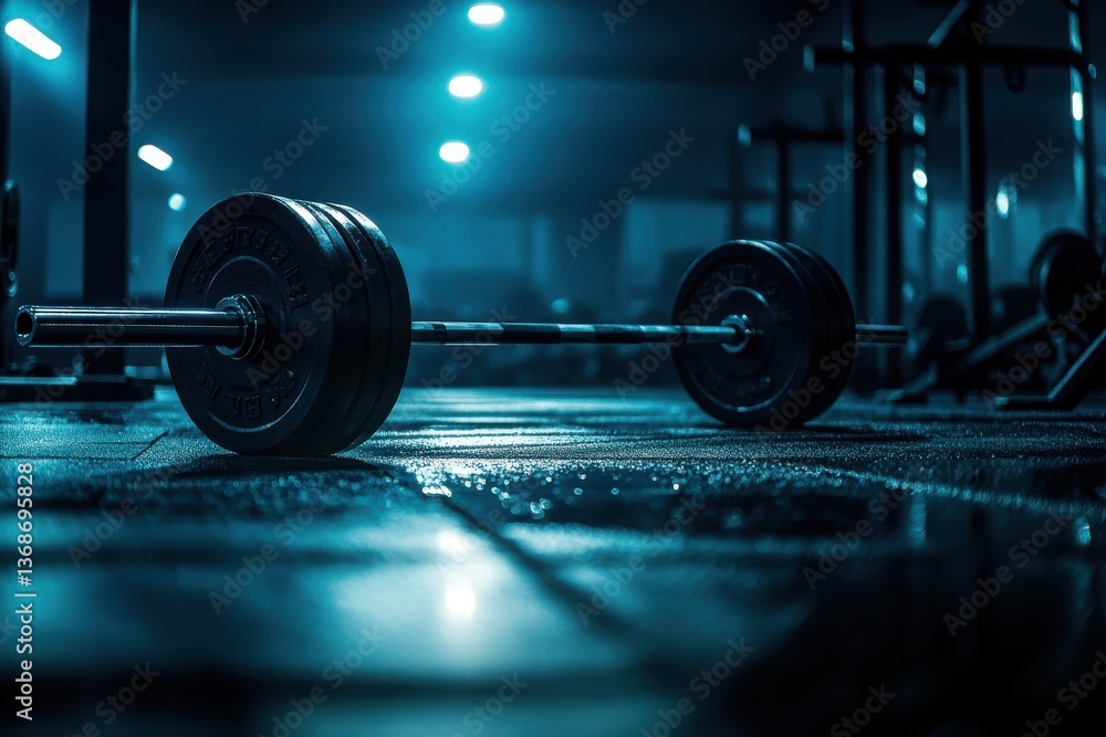 Fototapeta premium Professional photography captures squat rack and heavy barbells in a detailed strength training gym