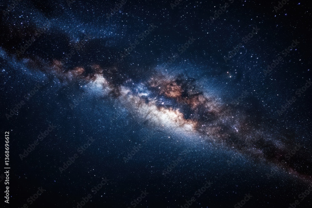 Fototapeta premium Beautiful Milky Way galaxy with swirling nebulae and bright stars in a dreamy space landscape
