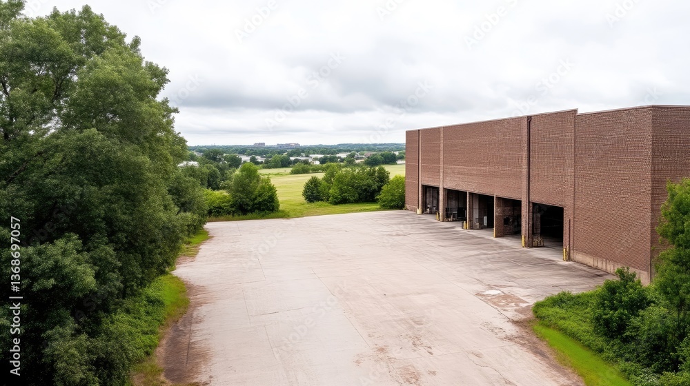 Empty industrial building surrounded by nature Empty industrial building surrounded by nature