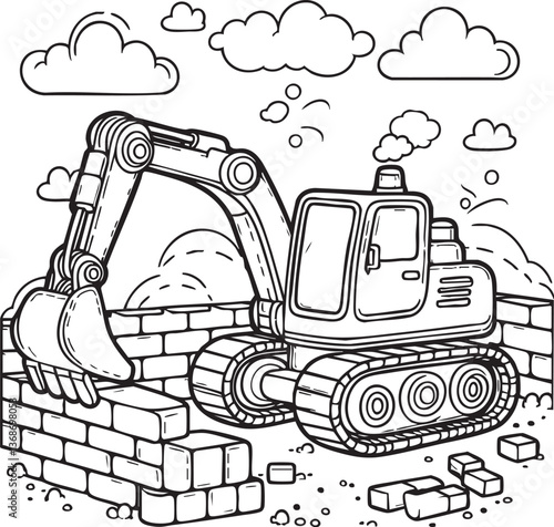 bulldozer excavator loader. coloring page for kids