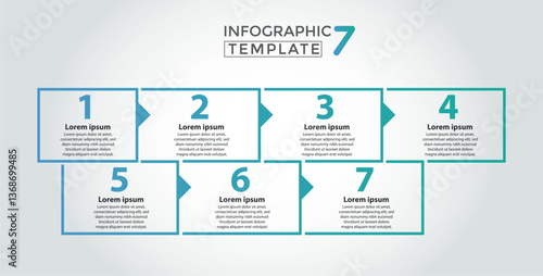 7, Infographic process design template. Timeline concept with 7 process steps. Can be used for workflow layout, Presentation, diagram, banner, Vector illustration with 7 square options
