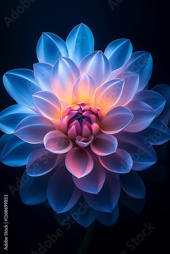 Glowing blue and pink dahlia flower.