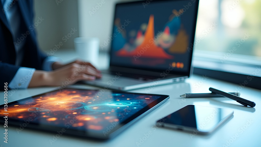 Photo Realistic Flat Lay of Graphic Tablet and Stylus with Laptop - Symbolizing Design Tools and Digital Creativity with Copy Space for Your Ideas Photo Realistic Flat Lay of Graphic Tablet and Stylus with Laptop - Symbolizing Design Tools and Digital Creativity with Copy Space for Your Ideas