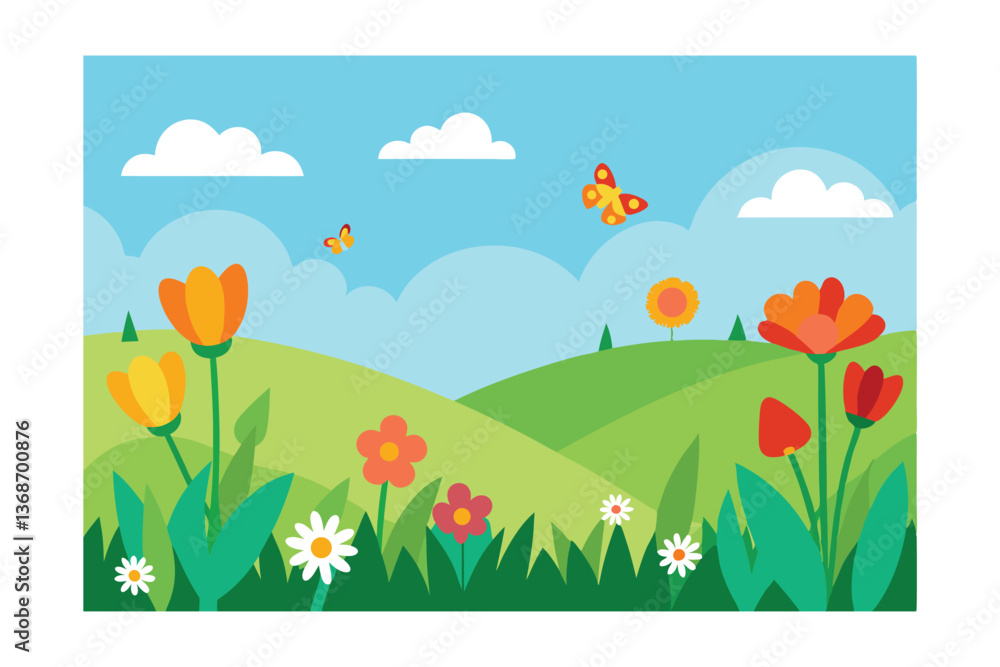 Fototapeta premium spring landscape with grass and flowers