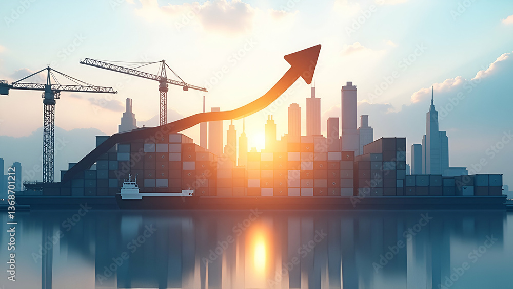 Obraz premium 3D Flat Icon: Warehouse Silhouette & Financial Strategy Plan for Growth Innovation