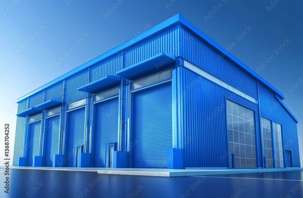 Fototapeta premium Minimalism meets functionality in this striking blue warehouse structure.