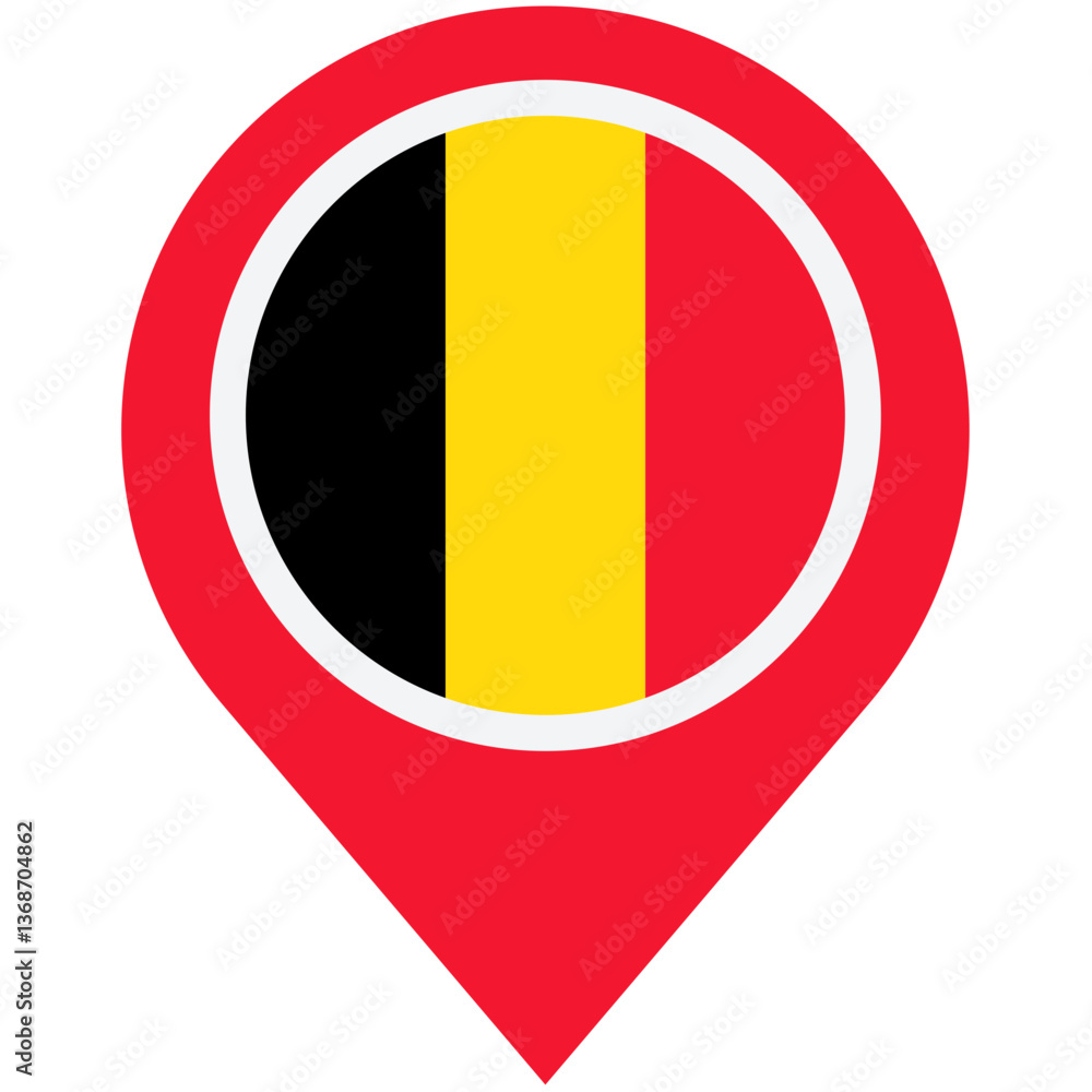 Fototapeta premium Discover the heart of Belgium, a vibrant nation proudly displayed in this iconic map marker design with bold colors and clean lines.