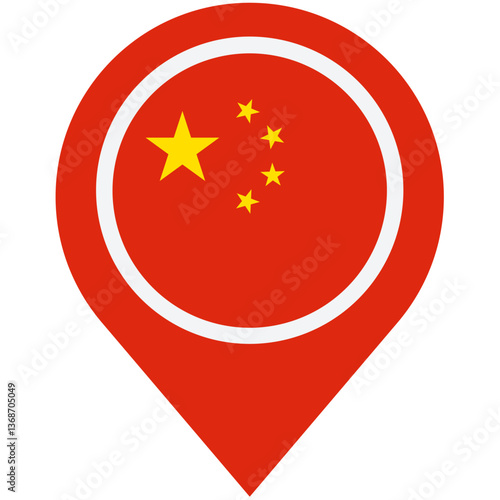 A vibrant map marker proudly displays the Chinese flag, symbolizing national pride and global connection in a bold, simple design.