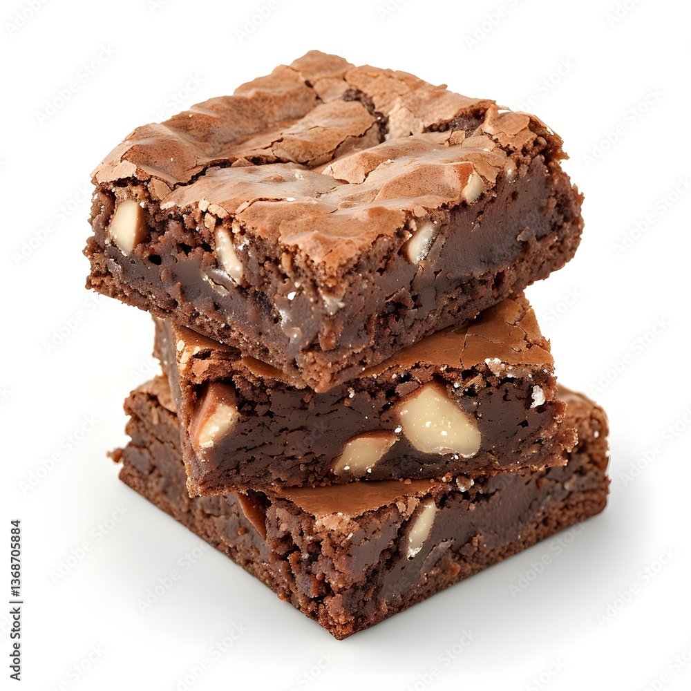 Stack of three chocolate brownies with pieces of nuts inside. Studio food photography. Homemade dessert and baking concept. Design for poster, banner, print, greeting card. Front view
Stack of three chocolate brownies with pieces of nuts inside. Studio food photography. Homemade dessert and baking concept. Design for poster, banner, print, greeting card. Front view