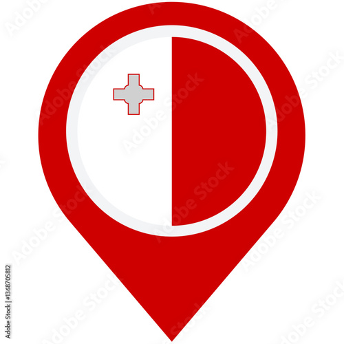 Discovering Malta: A vibrant red and white flag marks this Mediterranean island nation, a beacon of history and beauty on a simple map pin.