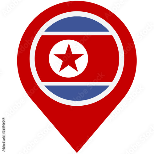 A red map pin proudly displays the North Korean flag, a symbol of national identity and location, in a bold graphic design. Free Download A red map pin proudly displays the North Korean flag, a symbol of national identity and location, in a bold graphic design. - GFXLoad