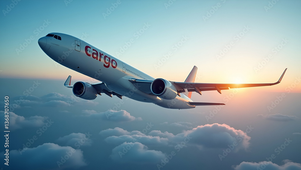Obraz premium Photo realistic as Cargo plane and a financial analysis report symbolizing transport finance in double exposure with copy space. concept as A cargo plane blended with a financial analysis report repre