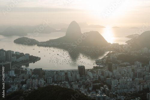 Marvelous City, Rio de Janeiro. Morning in Rio de Janeiro with a view of Sugarloaf Mountain, the beach and buildings.