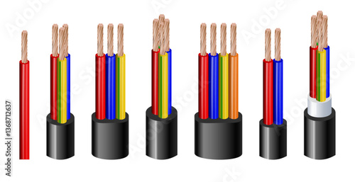 Realistic cable isolated. Fiber optic electronic signal cable isolated on white background. Vector