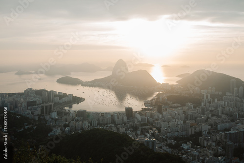 Marvelous City, Rio de Janeiro. Morning in Rio de Janeiro with a view of Sugarloaf Mountain, the beach and buildings.