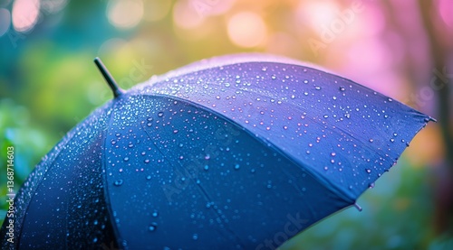Bright Red Umbrella Catches Raindrops in a Colorful Rainy Scene With Blurred ...