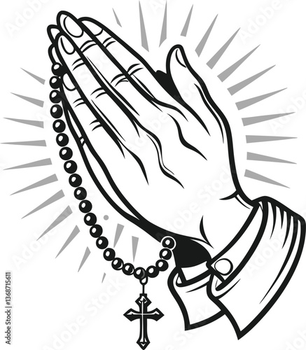 Praying hands holding rosary beads