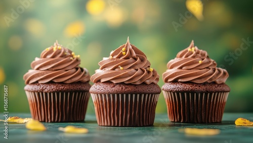 Delicious Chocolate Cupcakes Topped With Creamy Frosting on a Bright Autumn Day