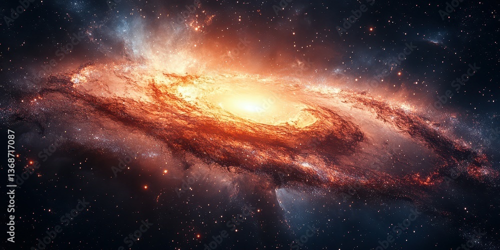 Fototapeta premium Stunning view of a spiral galaxy illuminated by swirling clouds of gas and dust in the vastness of space