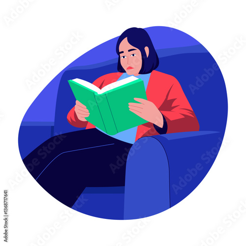 A flat style illustration of a bookworm reading a book
