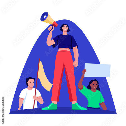 A character doing protest, flat style illustration
