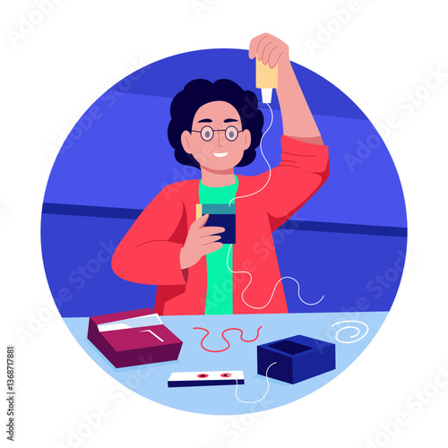 A flat style illustration of an innovator character