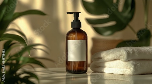 Aesthetic Home Spa Setup Featuring Natural Elements and Essential Care Products