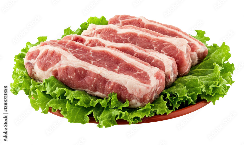 Fresh raw beef short ribs on lettuce, ready for grilling Fresh raw beef short ribs on lettuce, ready for grilling
