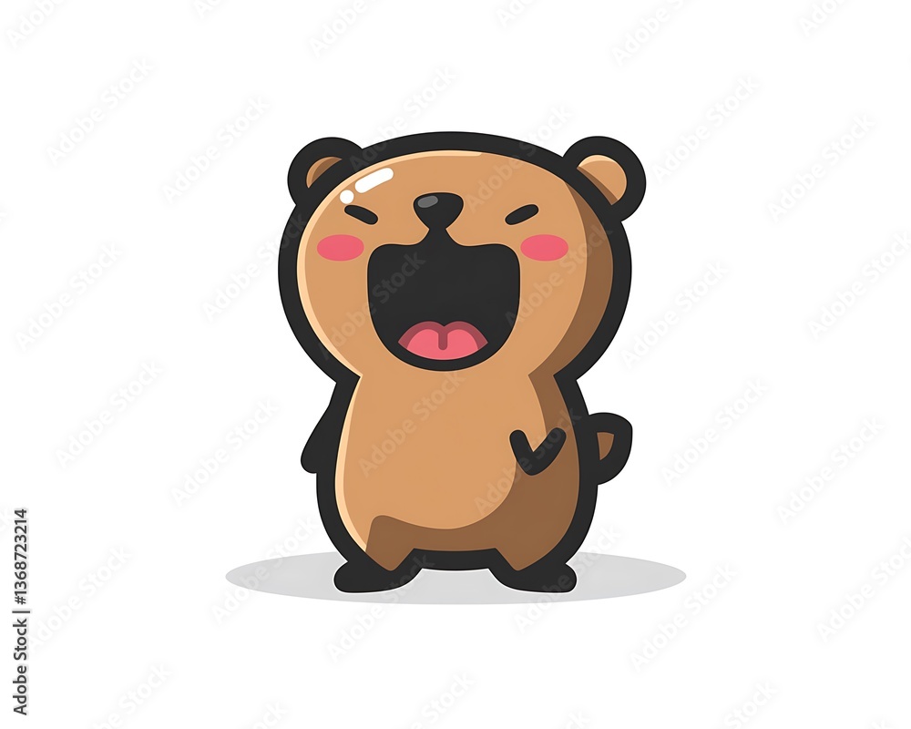 A cute cartoon bear is expressing a loud joyful emotion A cute cartoon bear is expressing a loud joyful emotion