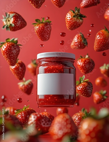 Fresh Strawberries With Jar of Jam Amidst Strawberry Plants in Bright Summer ...