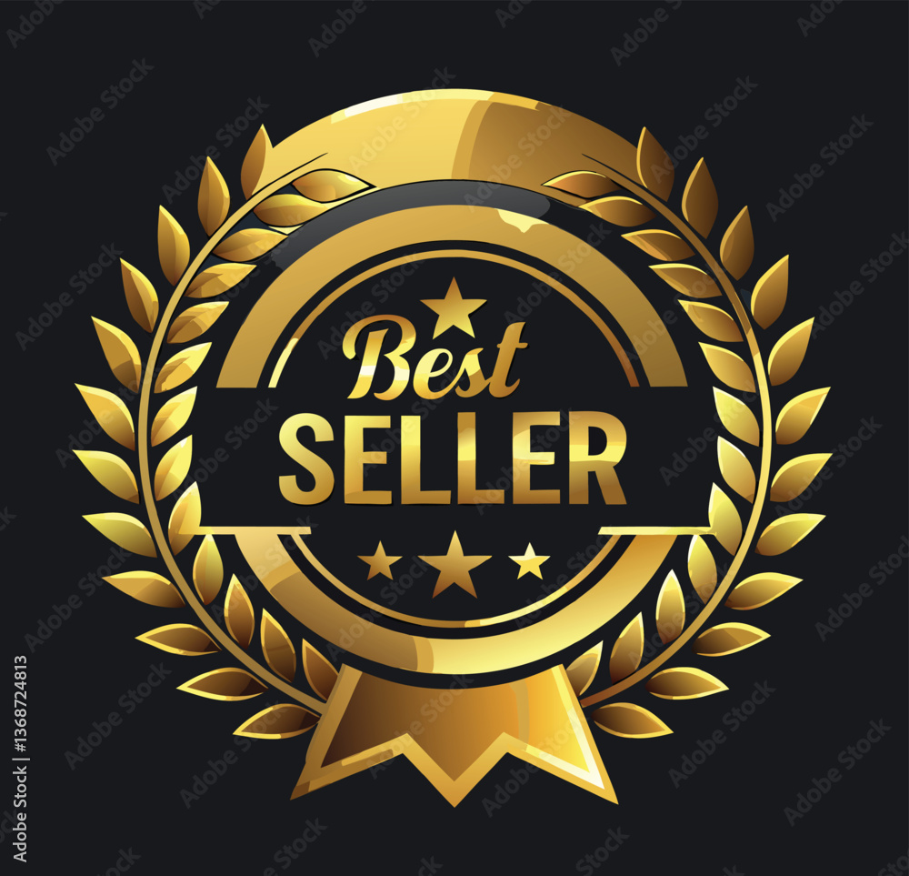 Naklejka premium Luxury Golden Badge Design – Best Seller Seal with 3D Embossed Effect & Premium Finish
