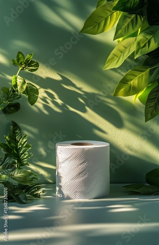 Decorative Roll of Paper Towel Surrounded by Green Foliage