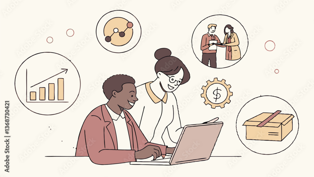 A collection of business concept illustrations depicting various workplace activities, teamwork. Scenes of meetings, collaboration, project planning, workflow organization, leadership. A collection of business concept illustrations depicting various workplace activities, teamwork. Scenes of meetings, collaboration, project planning, workflow organization, leadership.
