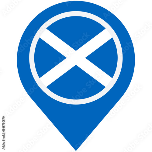 Discover the vibrant heart of Scotland, a land of captivating history and breathtaking landscapes, symbolized by its iconic Saltire flag displayed on a simple map marker.
