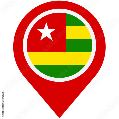 A vibrant Togo location marker showcasing national pride with bold red, green, and yellow stripes and a central white star. Free Download A vibrant Togo location marker showcasing national pride with bold red, green, and yellow stripes and a central white star. - GFXLoad