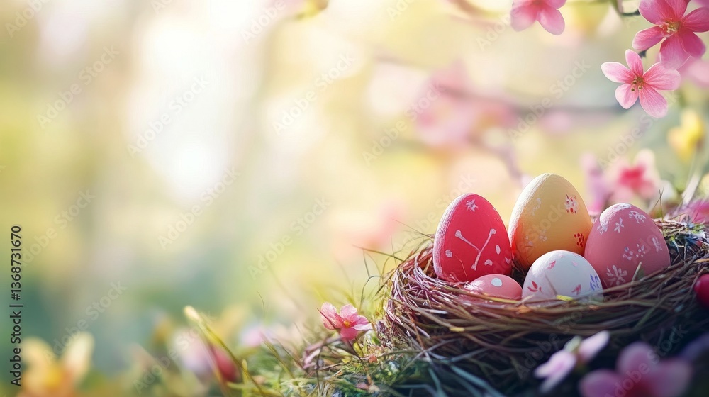 A Delicate Spring Egg Surrounded by a Beautiful Floral Arrangement That Evokes a Sense of Tranquility and Elegance A Delicate Spring Egg Surrounded by a Beautiful Floral Arrangement That Evokes a Sense of Tranquility and Elegance
