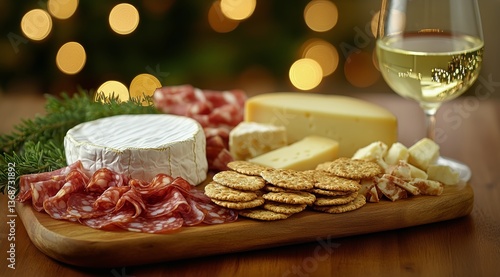 Delicious Cheese and Charcuterie Platter With Wine During Festive Celebration