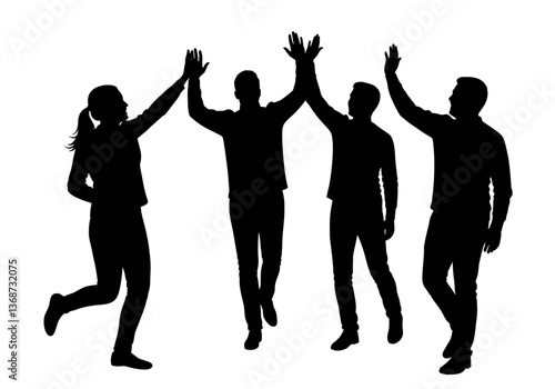 Team Collaboration High Five Celebration Silhouette Vector