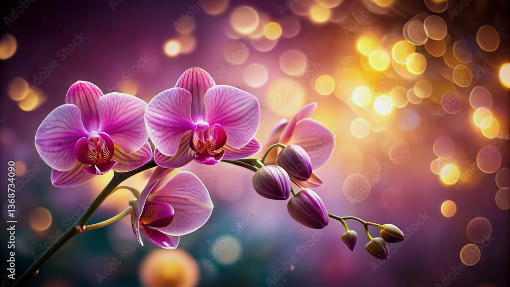 Naklejka premium Beautiful Pink Orchid Blossoms Against a Bokeh Background