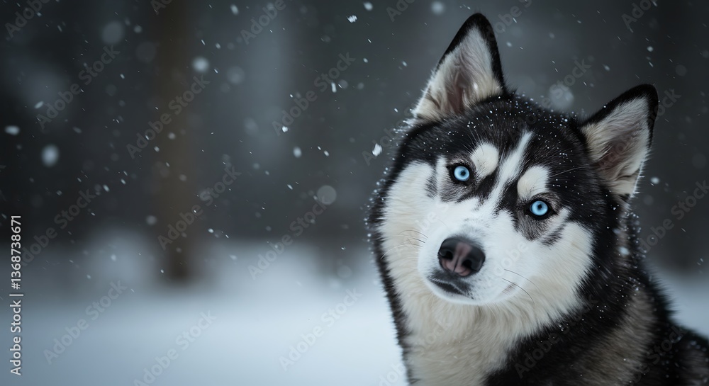 Stunning Husky Dog in Snowy Winter Landscape Stunning Husky Dog in Snowy Winter Landscape
