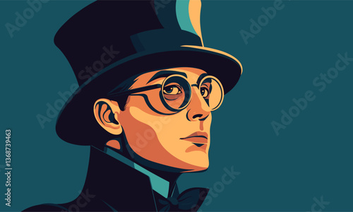 Elegant gentleman in top hat and glasses with bowtie – digital art vector