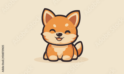 Cute cartoon puppy with big ears and happy expression on beige background vector