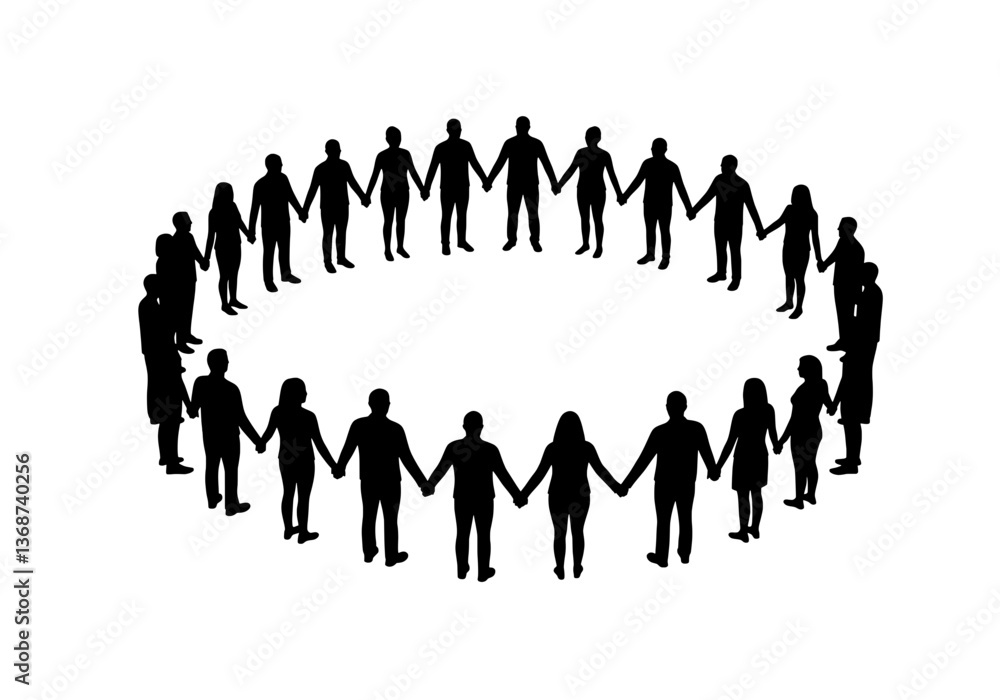 Team Collaboration Circle Holding Hands Silhouette Vector Team Collaboration Circle Holding Hands Silhouette Vector