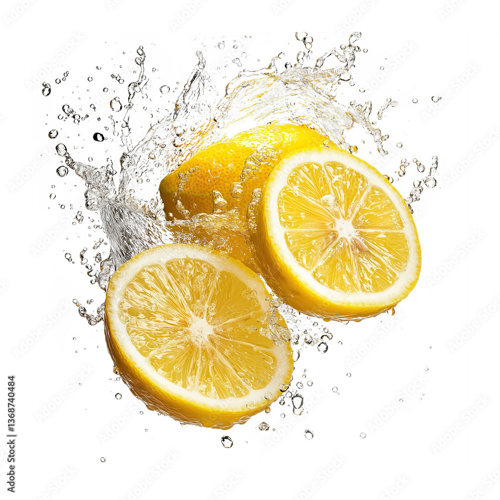 Lemons Slices in Stylish Water Splash Effect Isolated on Transparent Background Lemons Slices in Stylish Water Splash Effect Isolated on Transparent Background
